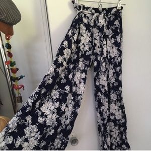High wide leg palazzo floral crop ankle pants